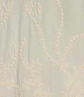Leo & Nicole Woven Allover Embroidered Scoop Neck 3/4 Sleeve Lace Yoke Top