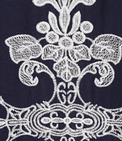 Leo & Nicole Woven Embroidered Scalloped Lace Trim Scoop Neck 3/4 Sleeve Top