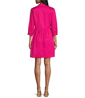 Leslie Fay 3/4 Sleeve Split V-Neck Cotton Poplin Dress