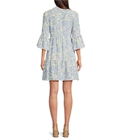Leslie Fay Button Down Neck 3/4 Bell Sleeve Fit and Flare Dress