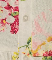 Leslie Fay Collared Short Sleeve Floral Rayon Linen Fit and Flare Shirtdress