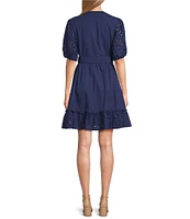 Leslie Fay Cotton Poplin Fit and Flare Eyelet Dress