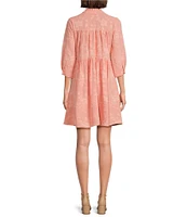 Leslie Fay Ruffle Neck 3/4 Sleeve Jacquard A-Line Dress