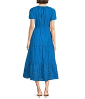 Leslie Fay Short Sleeve A-Line Cotton Poplin Maxi Dress