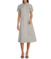 Leslie Fay Short Sleeve Cinched Waist Midi Shirt Dress