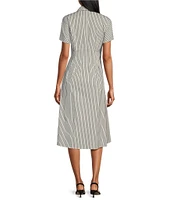 Leslie Fay Short Sleeve Cinched Waist Midi Shirt Dress