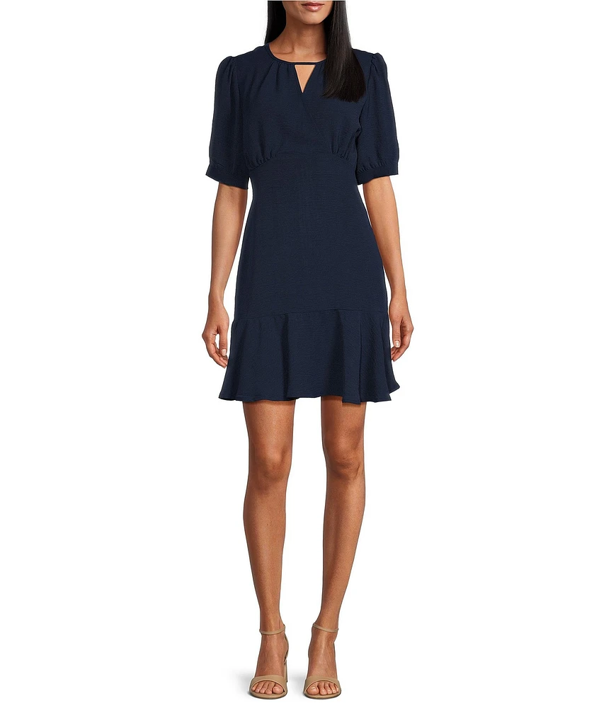 Leslie Fay Short Sleeve Keyhole Neck Fit and Flare Dress