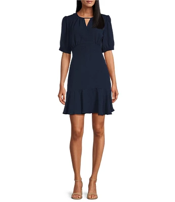 Leslie Fay Short Sleeve Keyhole Neck Fit and Flare Dress