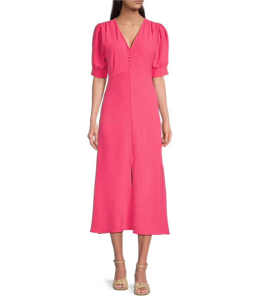 Leslie Fay Short Sleeve V-Neck Empire Waist Midi Dress