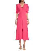Leslie Fay Short Sleeve V-Neck Empire Waist Midi Dress
