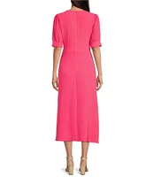 Leslie Fay Short Sleeve V-Neck Empire Waist Midi Dress