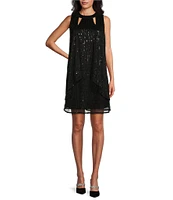 Leslie Fay Sleeveless Double Keyhole Neck Shift Dress