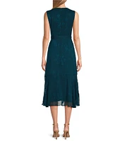 Leslie Fay Sleeveless V-Neck Ruffle Tie Waist Dress