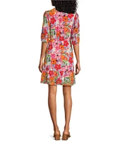 Leslie Fay Split V-Neck Cinched Waist Button Front Dress