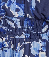 Leslie Fay Split V-Neck Short Sleeve Floral Print Maxi Dress