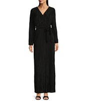 Leslie Fay Surplice V-Neck Long Sleeve Tie Waist A-line Dress