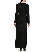 Leslie Fay Surplice V-Neck Long Sleeve Tie Waist A-line Dress