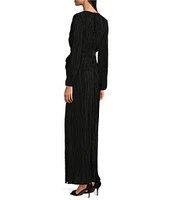 Leslie Fay Surplice V-Neck Long Sleeve Tie Waist A-line Dress