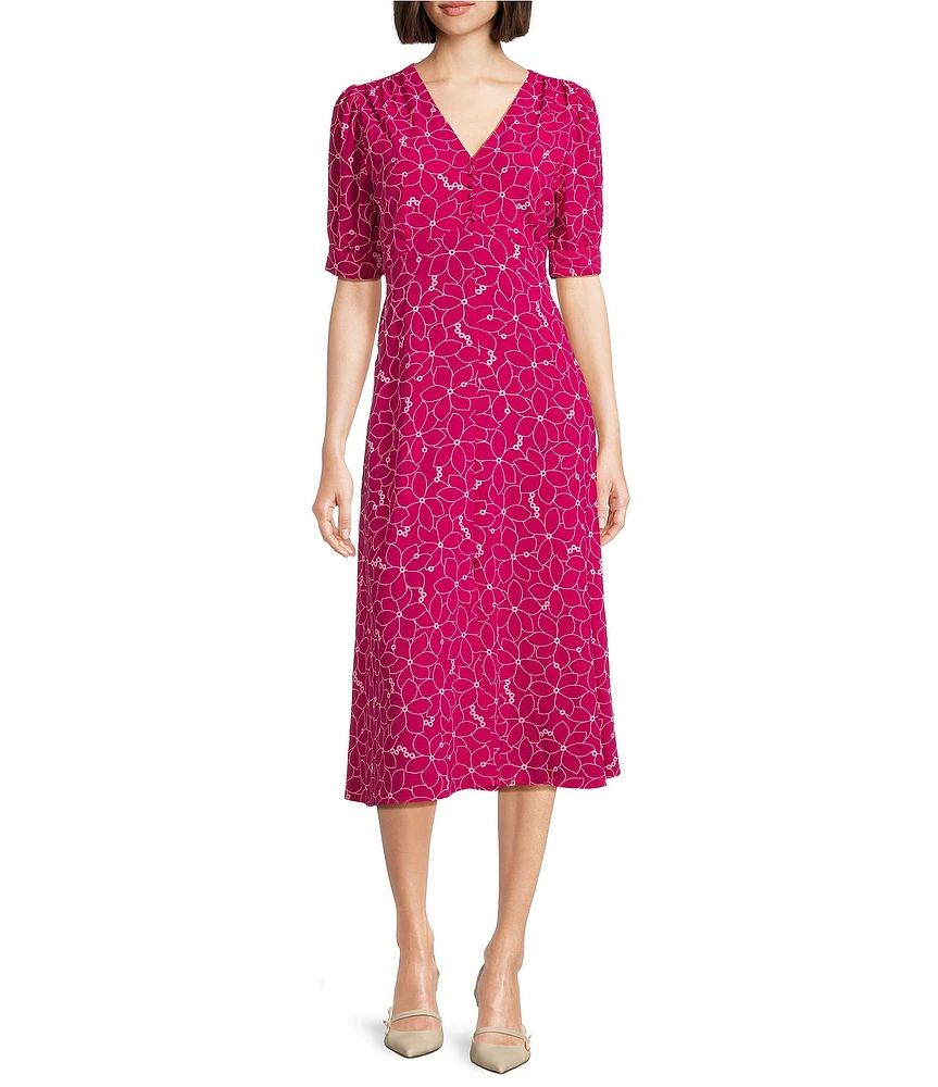 Leslie Fay V-Neck Empire Waist Midi Dress