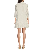Leslie Fay V-Neck Long Sleeve Ruffle Hemline Eyelet Sheath Dress