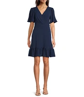 Leslie Fay V-Neck Short Sleeve Fit and Flare Dress