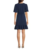 Leslie Fay V-Neck Short Sleeve Fit and Flare Dress