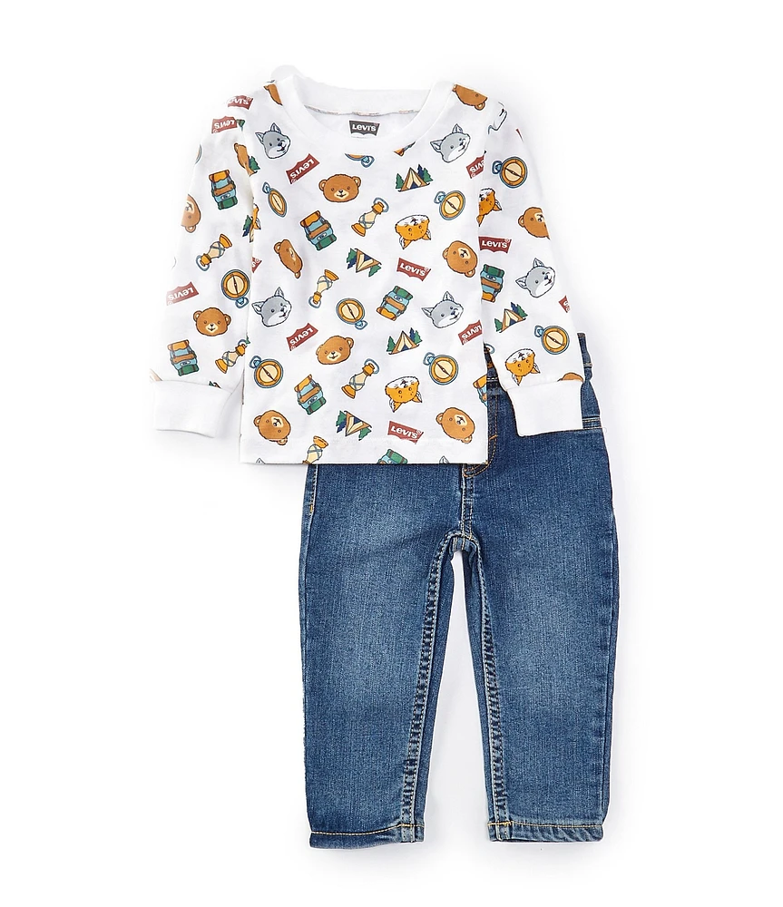 Levi's® Baby Boys 12-24 Months Long-Sleeve Allover Printed T-Shirt & Four-Pocket Jeans Set