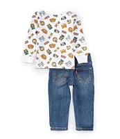 Levi's® Baby Boys 12-24 Months Long-Sleeve Allover Printed T-Shirt & Four-Pocket Jeans Set