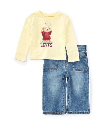 Levi's® Baby Boys 12-24 Months Long-Sleeve Bear Knit T-Shirt & Solid Wide-Leg Jeans Set