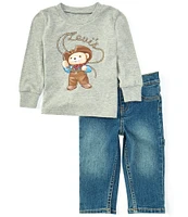 Levi's® Baby Boys 12-24 Months Long Sleeve Cowboy Character Graphic Jersey T-Shirt & Denim Jeans Set