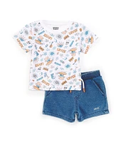 Levi's® Baby Boys 12-24 Months Short Sleeve Surfing Doodle Jersey T-Shirt & Solid French Terry Shorts Set