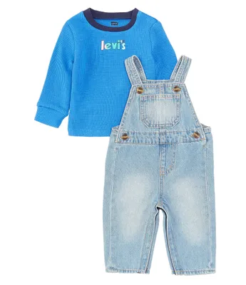 Levi's® Baby Boys 3-9 Months Long Sleeve Logo Jersey T-Shirt & Sleeveless Denim Overalls Set