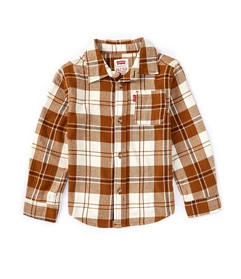 Levi's® Little Boys 2T-7 Long Sleeve Herringbone-Weave Plaid Shirt