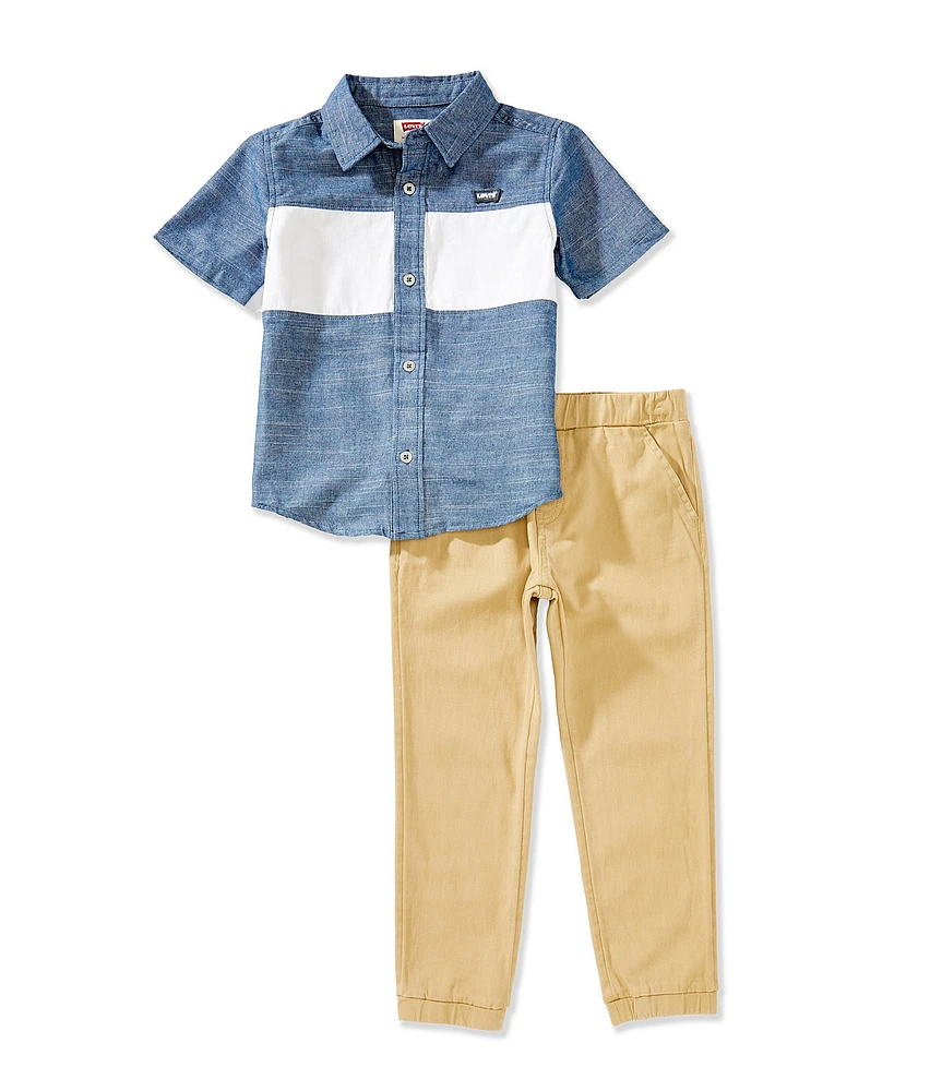 Levi's® Little Boys 2T-7 Short Sleeve Chambray Shirt & Jogger Pants Set