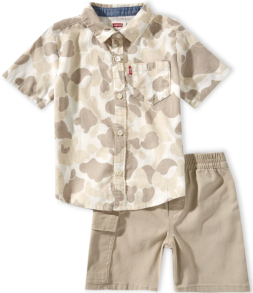 Levi's® Little Boys 2T-7 Short-Sleeve Woven Top & Peached Twill Cargo Shorts Set