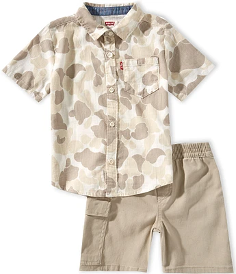 Levi's® Little Boys 2T-7 Short-Sleeve Woven Top & Peached Twill Cargo Shorts Set