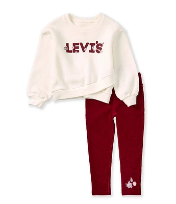 Levi's® Little Girls 2T-4T Long Sleeve Tulip-Hem Fleece Sweatshirt & Corduroy Leggings Set