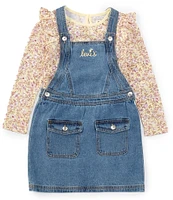 Levi's® Little Girls 2T-6X Sleeveless Denim Pinafore Skirtall & Long Sleeve Jersey T-Shirt Set