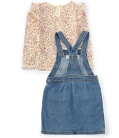 Levi's® Little Girls 2T-6X Sleeveless Denim Pinafore Skirtall & Long Sleeve Jersey T-Shirt Set