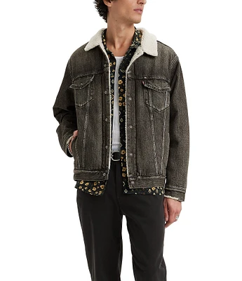 Levi's® Long Sleeve Relaxed Fit Sherpa-Detailed Trucker Jacket