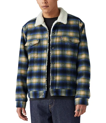 Levi's® Long Sleeve Zephyr Plaid Sherpa Wool-Blend Trucker Jacket