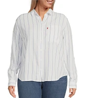 Levi's Plus Size Stripe Point Collar 3/4 Sleeve Button Front Shirt