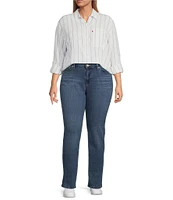 Levi's Plus Size Stripe Point Collar 3/4 Sleeve Button Front Shirt