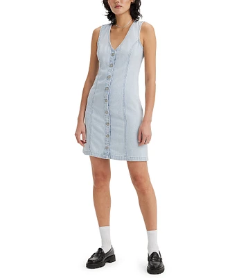 Levi's® Thora V-Neck Sleeveless Button Front Denim Mini Dress