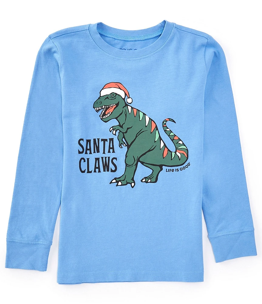 Life is Good Big Boys 8-20 Long Sleeve Santa Claws Dino Graphic T-Shirt