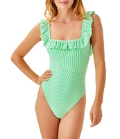 Lilly Pulitzer Aemma Seersucker Stripe Ruffle One Piece Swimsuit