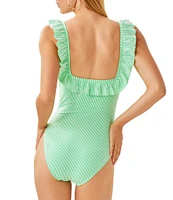 Lilly Pulitzer Aemma Seersucker Stripe Ruffle One Piece Swimsuit