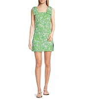 Lilly Pulitzer Anders Crepe Daffodil Hill Print Square Neck Sleeveless Bow Shoulder Romper