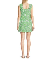Lilly Pulitzer Anders Crepe Daffodil Hill Print Square Neck Sleeveless Bow Shoulder Romper