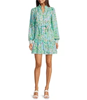 Lilly Pulitzer Arletta Floral Sun Of A Bun Print Collar V-Neck Long Blouson Sleeve Dress